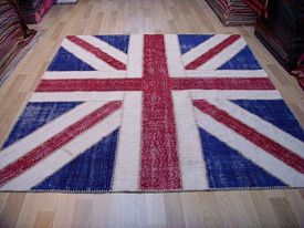 Пушистый круглый ковер винтажный ручной работы Британский флаг Vintage Flag Patchwork 22229