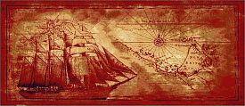 Однотонный ковер МОРСКОЙ древняя КАРТА МИРА-1 красно-бордовый
