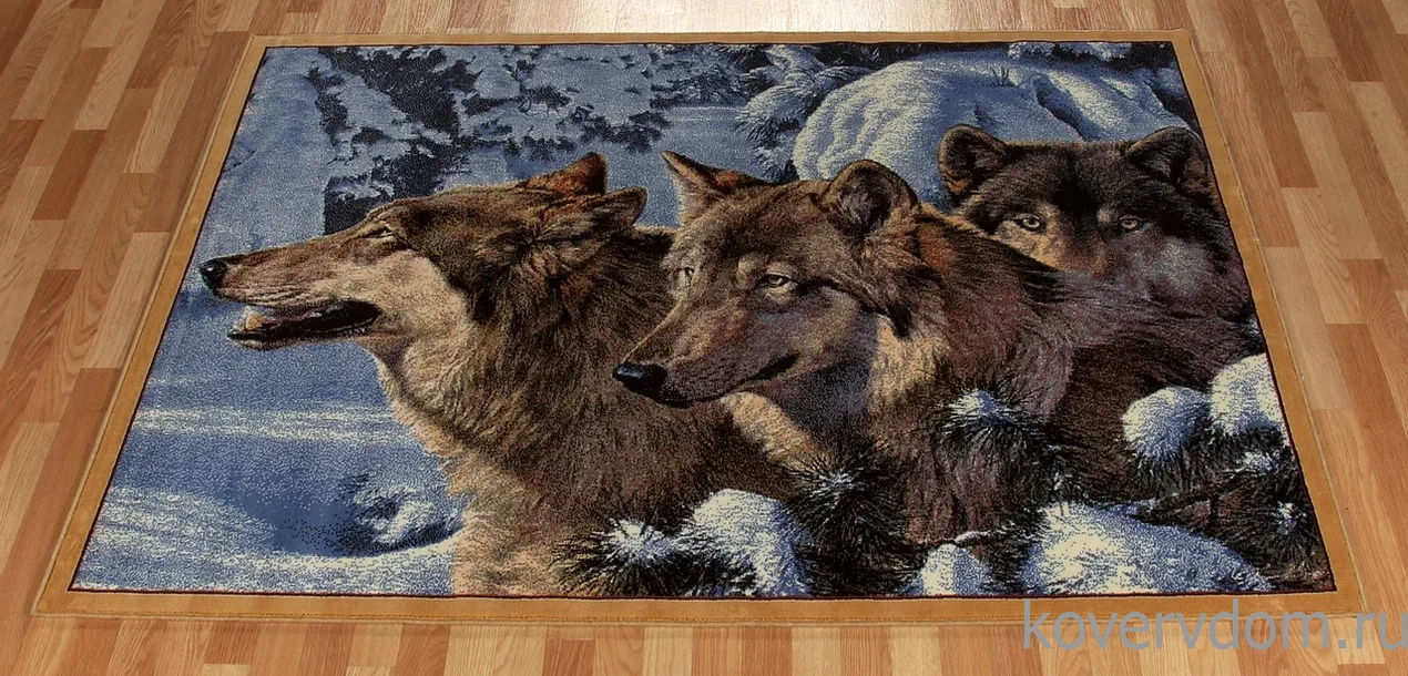 Шерстяной пейзажный ковер Hunnu 6S1011 82 волки Шерстяной пейзажный ковер Hunnu 6S1011 82 волки